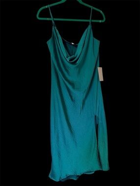 & Other Stories Teal Cowl Neck Midi Slip Dress